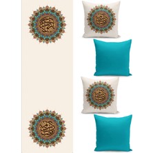 Filamente Ramazan Temalı Dörtlü Kırlent Kılıfı ve Runer Seti / Çift Taraflı Dijital Baskılı