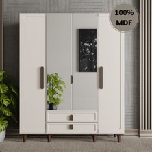 Flances Himalaya Ayaklı Tasarım Aynalı 4 Kapak Mdf Gardırop