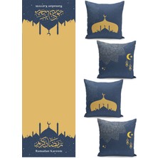 Filamente Ramazan Temalı Dörtlü Kırlent Kılıfı ve Runer Seti / Çift Taraflı Dijital Baskılı