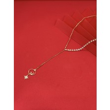 Zirkon Taşlı Gold Y Kolye