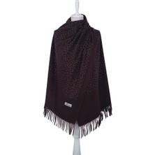 Bursa İpek Acı Kahve Düz Renk Taşlı Kışlık Şal