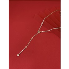 Zirkon Taşlı Gold Y Kolye