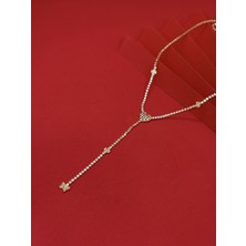 Zirkon Taşlı Gold Y Kolye