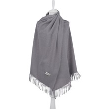 Bursa İpek Gri Düz Renk Taşlı Kışlık Şal