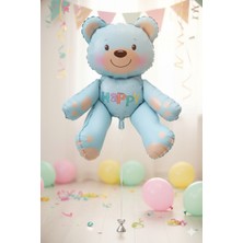 Dodomar 51X54 cm Oturan Ayı Mavi Folyo Balon - Doğum Günü Parti Dekorasyon Balonu