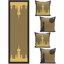 Filamente Ramazan Temalı Dörtlü Kırlent Kılıfı ve Runer Seti / Çift Taraflı Dijital Baskılı