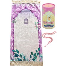 İhvan Online Silindir Kutulu Tesbihli Dijital Baskılı Kız Çocuk Seccadesi Seti Pembe