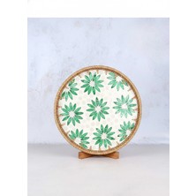 Akdeniz Home El Yapımı Büyük Boy Sedef Kakma Doğal Bambu Rattan Örgülü Dekoratif Sunum Tepsisi - 34 cm