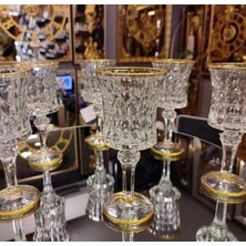 PLT Design 6lı Yaldızlı Kristal Ayaklı Su Bardağı Kahve Yanı Su Bardak