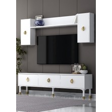 Cantek Dizayn 1378TV180-32CT Tv Sehpası,tv Ünitesi Beyaz-Altın