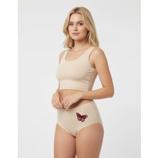 Bonbon Kadın Pamuklu Yüksek Bel Kelebek Figürlü Ten Renk String Külot BB2211