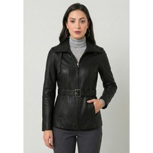 Felix Hardy Kadın Siyah Kemerli-Deri Ceket - Siyah