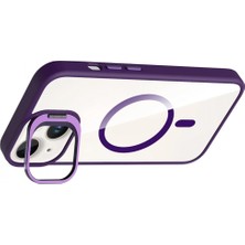 Marsilyan  Apple iPhone 15 Plus Remim Lensli Magsafe Standlı Kapak - Derin Mor