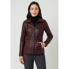 Felix Hardy Kadın Bordo Kemerli-Deri Ceket - Bordo