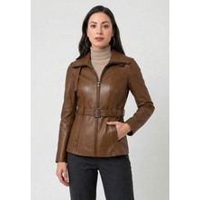 Felix Hardy Kadın Kestane Kemerli-Deri Ceket - Kestane
