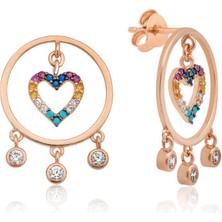 Aya Diamond Gümüş Kalpli Halka Bayan Küpe