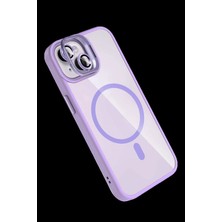 Marsilyan  Apple iPhone 15 Plus Remim Lensli Magsafe Standlı Kapak - Lila
