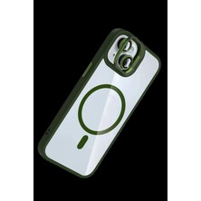 Marsilyan  Apple iPhone 15 Plus Remim Lensli Magsafe Standlı Kapak - Koyu Yeşil