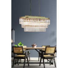 Normadia 70X30 cm Kristal Cam Yemek Masası Üstü ve Lüks Avize Seti