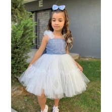 Lunas Tekstil Çizgili Pullu Eteği Fırfır Elbise - Mezuniyet-Dogum Günü ve Kutlama Elbise