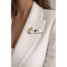 Modex Altın Sarısı Yatan Snoopy Köpek Broş (4cm)