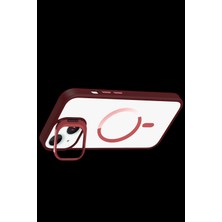 Marsilyan  Apple iPhone 15 Plus Remim Lensli Magsafe Standlı Kapak - Bordo