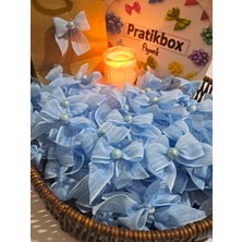 Pratikbox Keten Büyük Boy Fiyonk / 2,5 Cm'lik / Hediyelik / Süsleme /mavi Renk/yarım Inci / 50 Adet