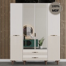 Flances Defne Ayaklı Tasarım Aynalı 4 Kapak Mdf Gardırop