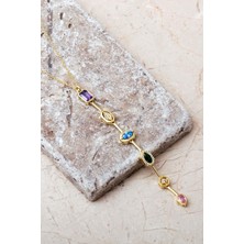 Sümer Telkari Geometrik Renkli Taşlı 925 Ayar Gümüş Kolye 8103