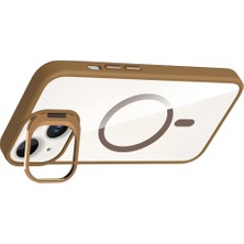 Marsilyan  Apple iPhone 15 Plus Remim Lensli Magsafe Standlı Kapak - Kahverengi
