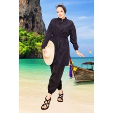 DF Fermuar Detaylı Tesettür Mayo Lacivert