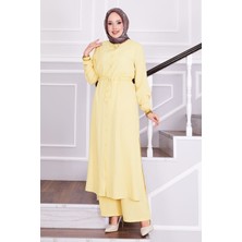 Asm Belden Bağlamalı Pantolonlu Tesettür Takım Sarı