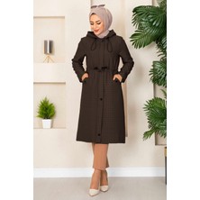 Md Kapüşonlu Kapitone Tesettür Trenç Kahve