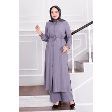 Asm Belden Bağlamalı Pantolonlu Tesettür Takım Gri