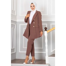 EMD Mendil Yaka Detaylı Tesettür Takım Kahve