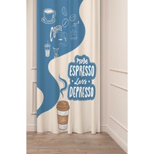 Greendecor Coffe Time Espresso Latte Kahve Zamanı Bohem Desenli Özel Tasarım Dijital Baskılı Şık Tarz Fon Perde