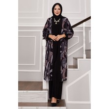 Mat Şifon Kimono Detaylı Üçlü Kombin Siyah