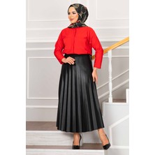 MDS Beli Lastikli Piliseli Tesettür Etek Siyah