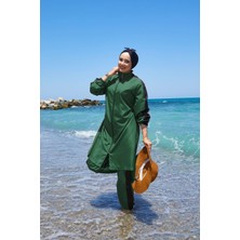 DF Boydan Fermuarlı Garnili Tesettür Mayo Zümrüt