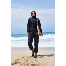 SVS Boydan Fermuarlı Beli Ayarlanabilir Tesettür Mayo Lacivert