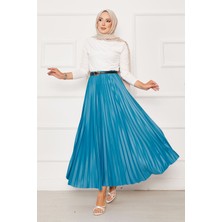 Cvn Piliseli Beli Lastikli Etek Turkuaz