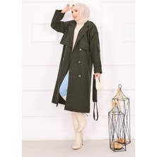 Md Kuşak Detaylı Omuz Apoletli Trençkot Haki