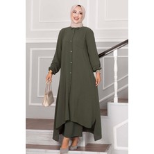 Md Boydan Düğmeli Aerobin Tesettür İkili Takım Haki