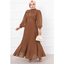 Md Kolları Organze Tesettür Abiye Kahve