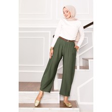 Md Paçası Pileli Cepli Şalvar Pantolon Haki