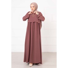 Pol Bolero Görünümlü Tesettür Elbise Gülkurusu