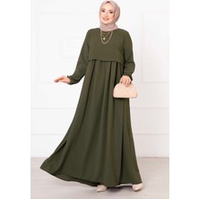 Pol Bolero Görünümlü Tesettür Elbise Haki