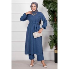 Md Yanları Yırtmaçlı Ikili Tesettür Takım Indigo