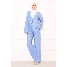 ZNK Önden Bağcık Detaylı Pantolonlu İkili Takım Bebe Mavisi