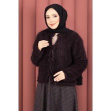 Mo Vera Önden Bağlamalı Peluş Hırka Mürdüm